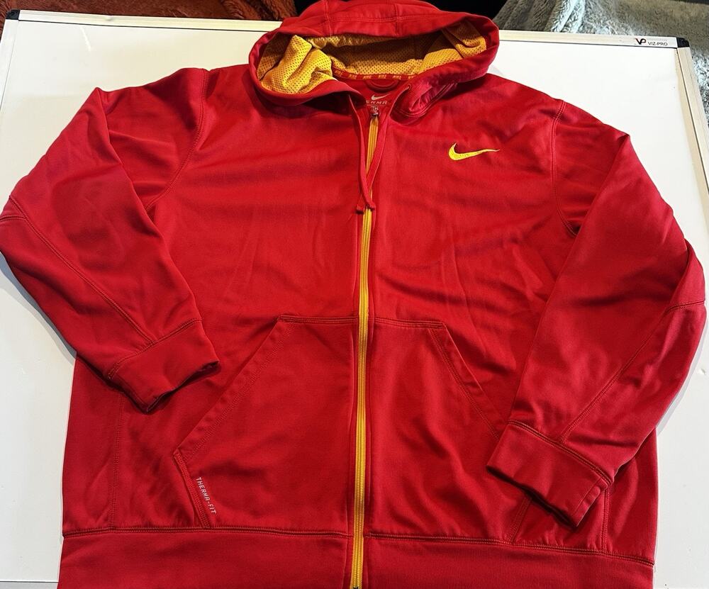 Nike Therma Fit Mens Size XXL Full Zip Hoodie Sweatshirt Red Athletic Sporty